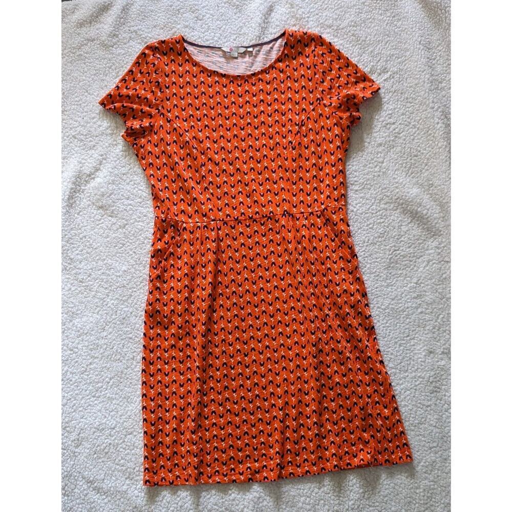 Boden Vibrant Orange Midi Dress with Black Accents